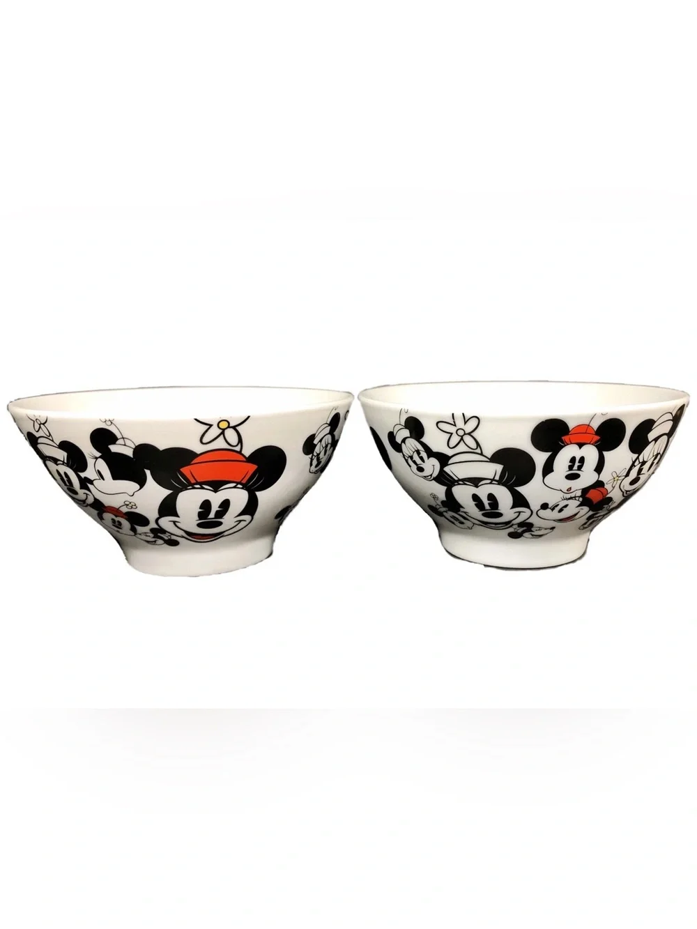 Disney Minnie Mouse All Over Bowl Set of 2 Ceramic Kitchen 5.5” White Bowls NWT